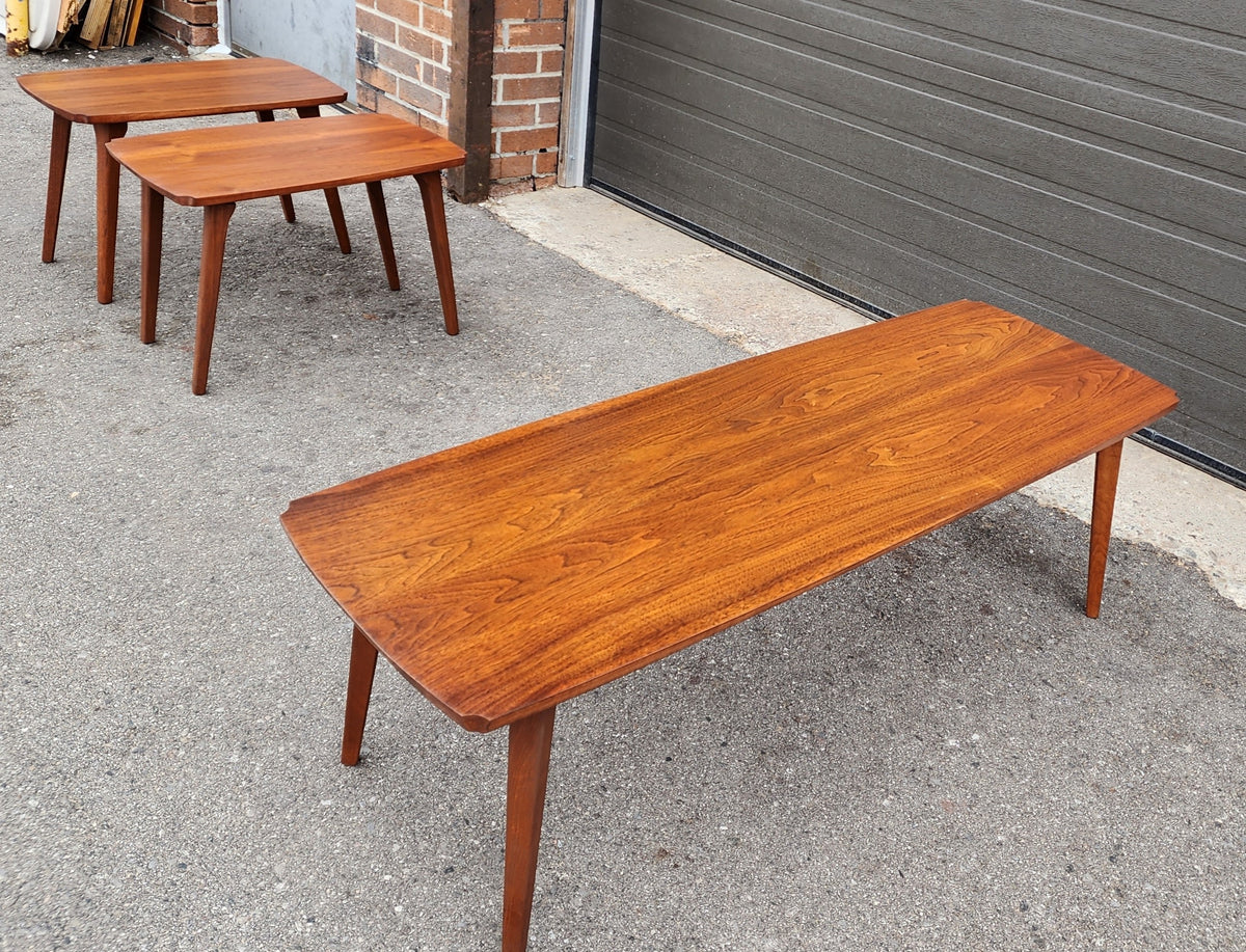 REFINISHED Mid Century Modern Solid Walnut Coffee Table & 2 End Tables