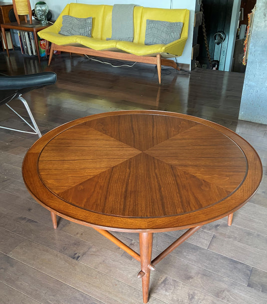 REFINISHED MCM Copenhagen Walnut Round Coffee Table by Lane D38"