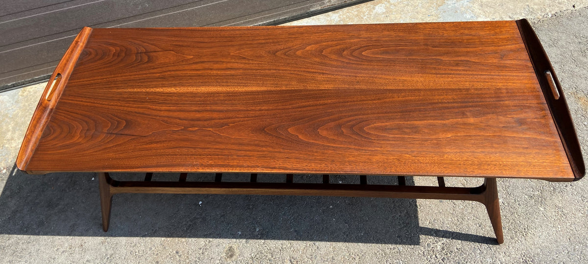 REFINISHED Mid Century Modern Walnut tray-style coffee table, Perfect