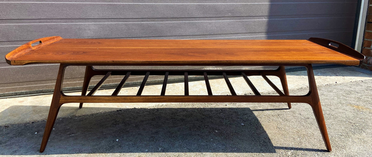 REFINISHED Mid Century Modern Walnut tray-style coffee table, Perfect