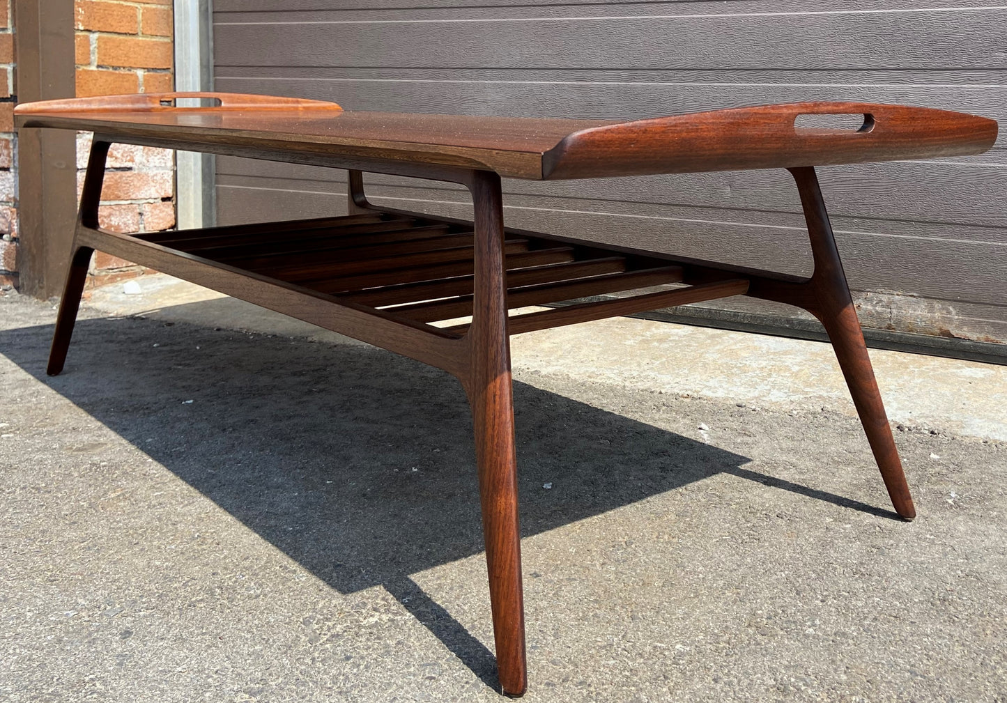 REFINISHED Mid Century Modern Walnut tray-style coffee table, Perfect