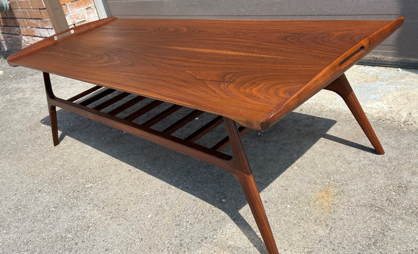 REFINISHED Mid Century Modern Walnut tray-style coffee table, Perfect