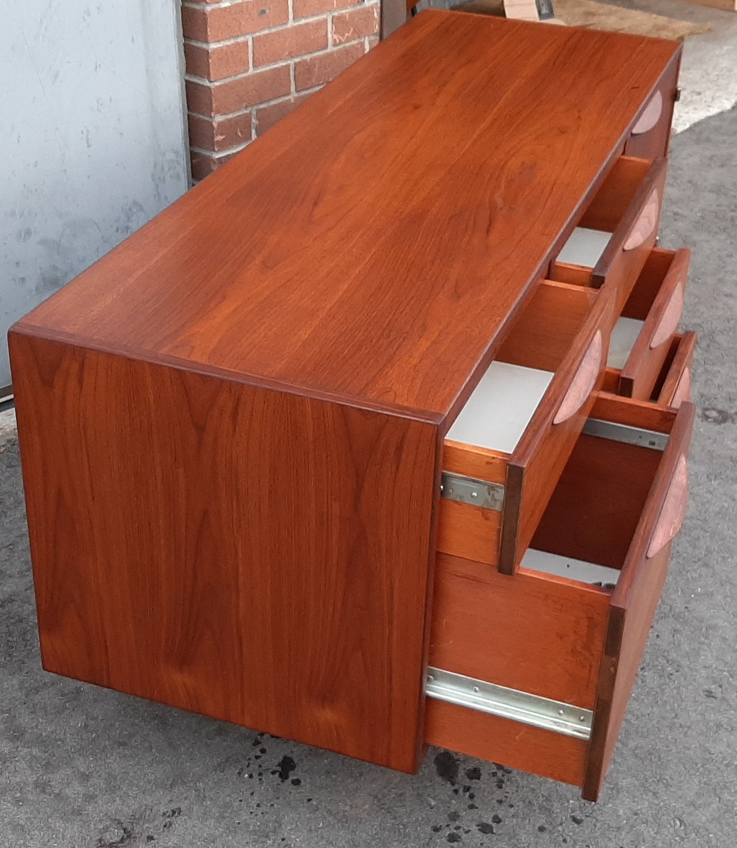 REFINISHED  MCM Walnut Credenza with Finished Back, wide and low