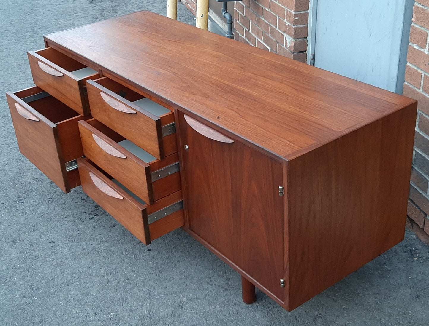 REFINISHED  MCM Walnut Credenza with Finished Back, wide and low