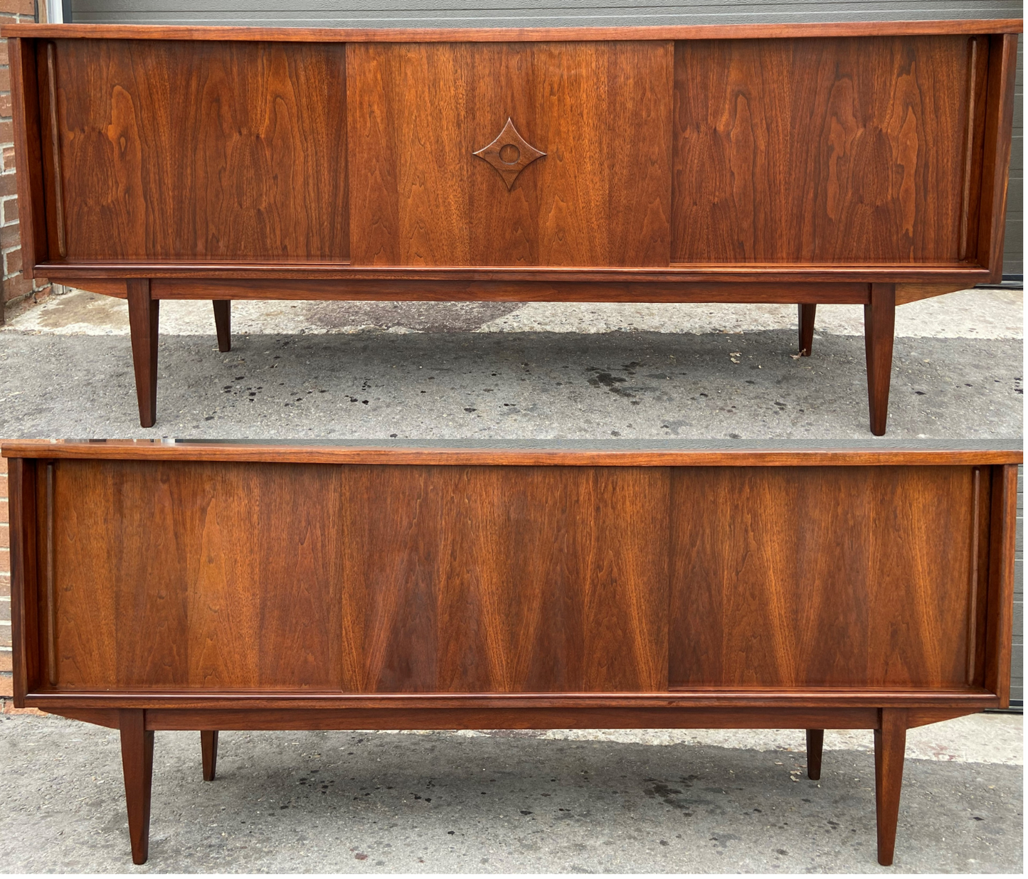 REFINISHED Mid Century Modern Walnut Sideboard Two-Sided/ Divider w 6 doors, 72"