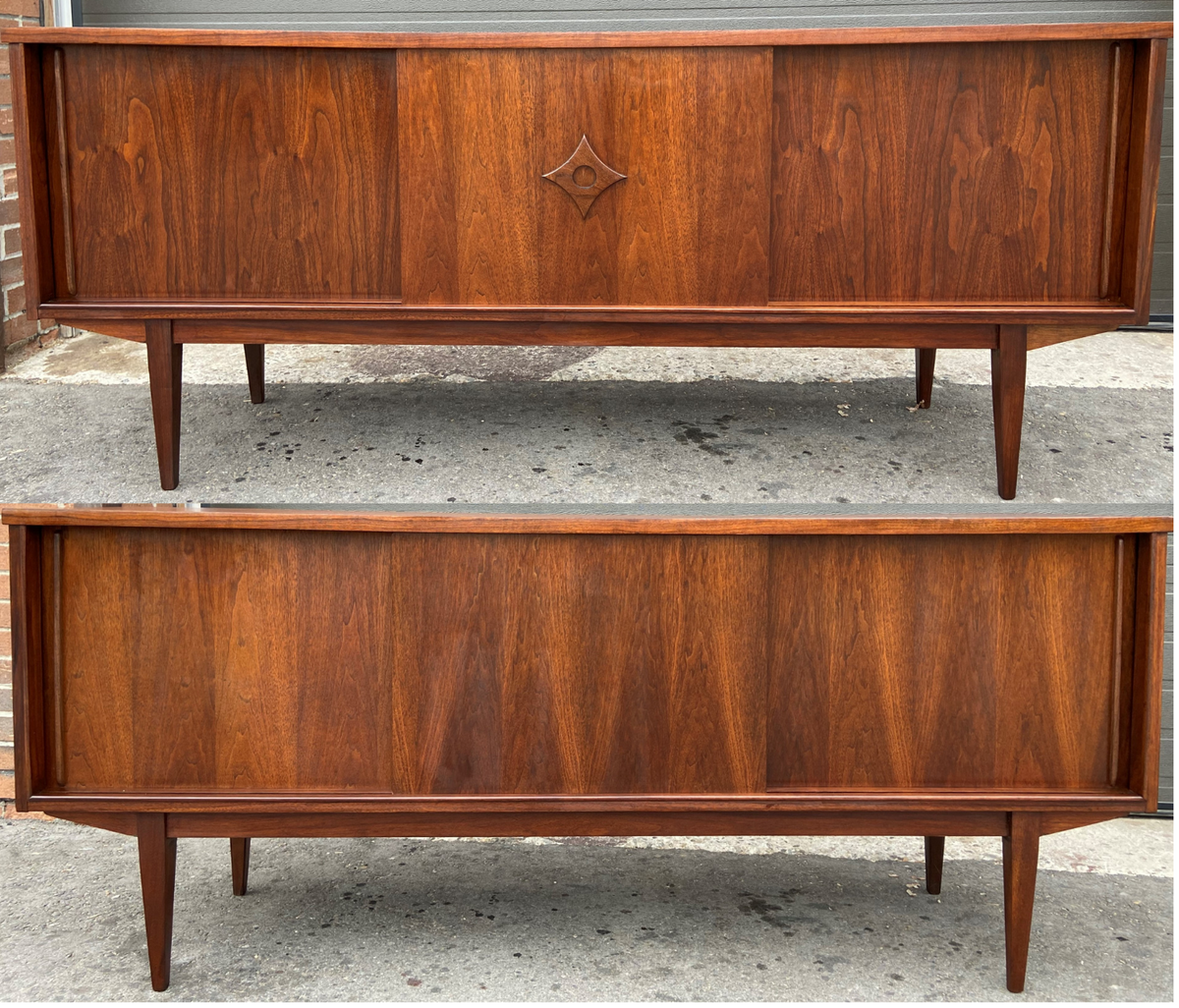 REFINISHED Mid Century Modern Walnut Sideboard Two-Sided/ Divider w 6 doors, 72