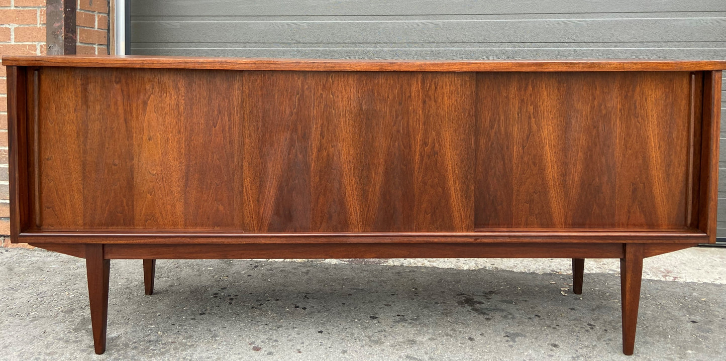 REFINISHED Mid Century Modern Walnut Sideboard Two-Sided/ Divider w 6 doors, 72"