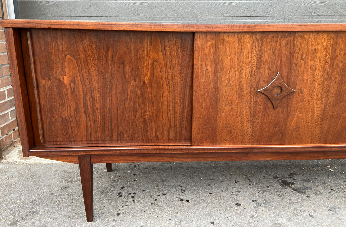 REFINISHED Mid Century Modern Walnut Sideboard Two-Sided/ Divider w 6 doors, 72