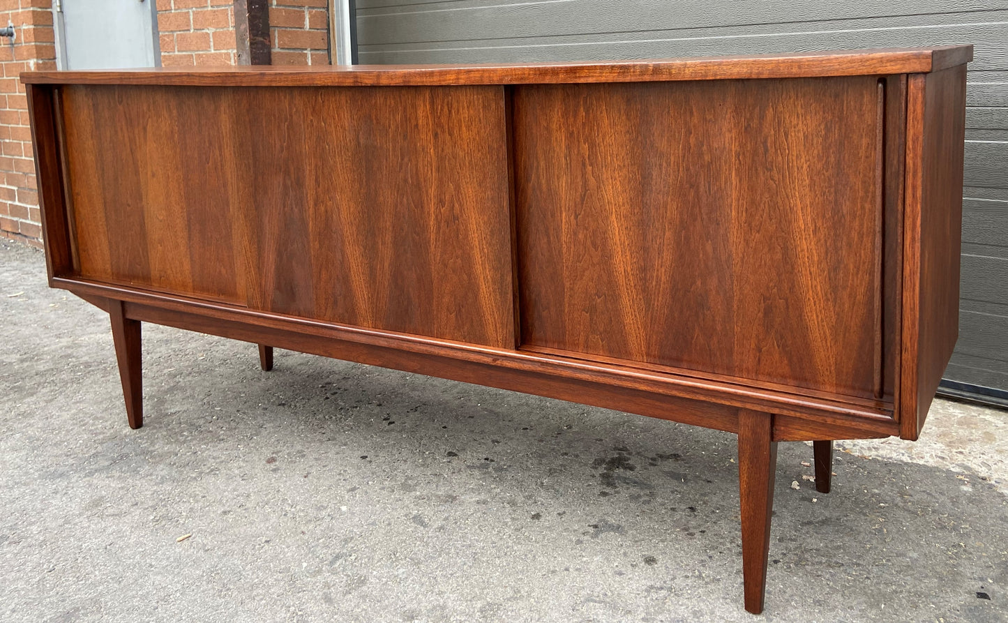 REFINISHED Mid Century Modern Walnut Sideboard Two-Sided/ Divider w 6 doors, 72"