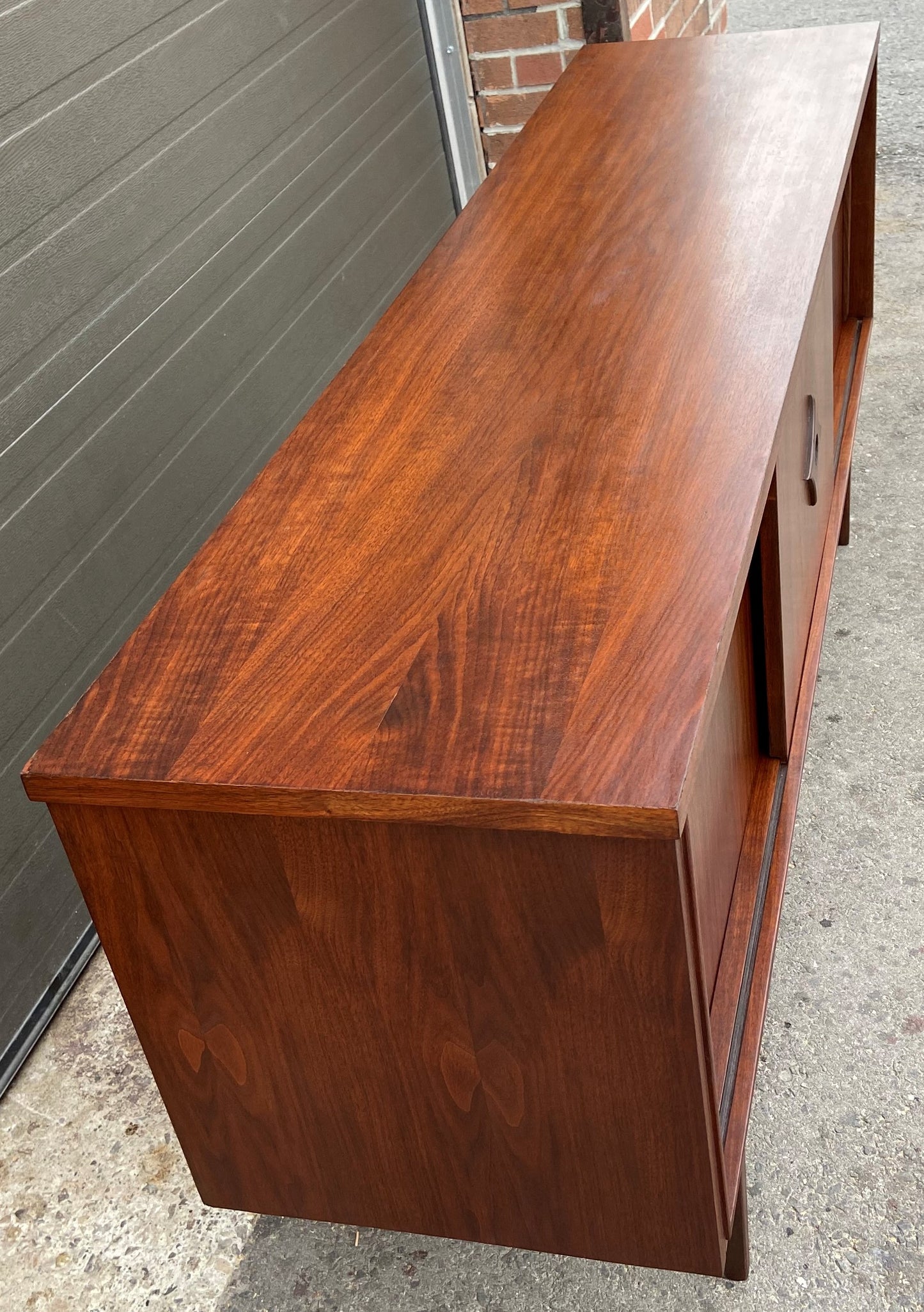 REFINISHED Mid Century Modern Walnut Sideboard Two-Sided/ Divider w 6 doors, 72"