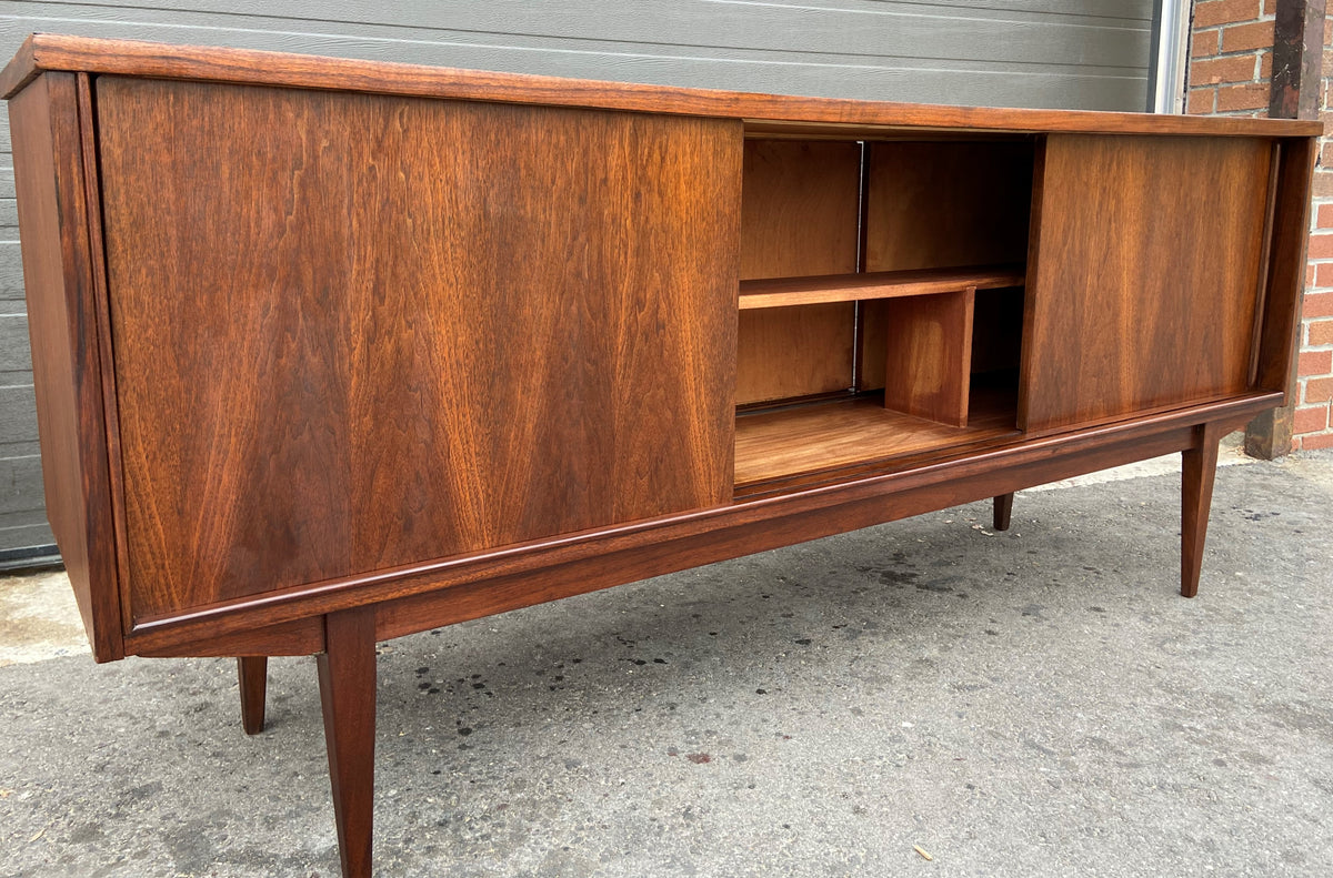 REFINISHED Mid Century Modern Walnut Sideboard Two-Sided/ Divider w 6 doors, 72