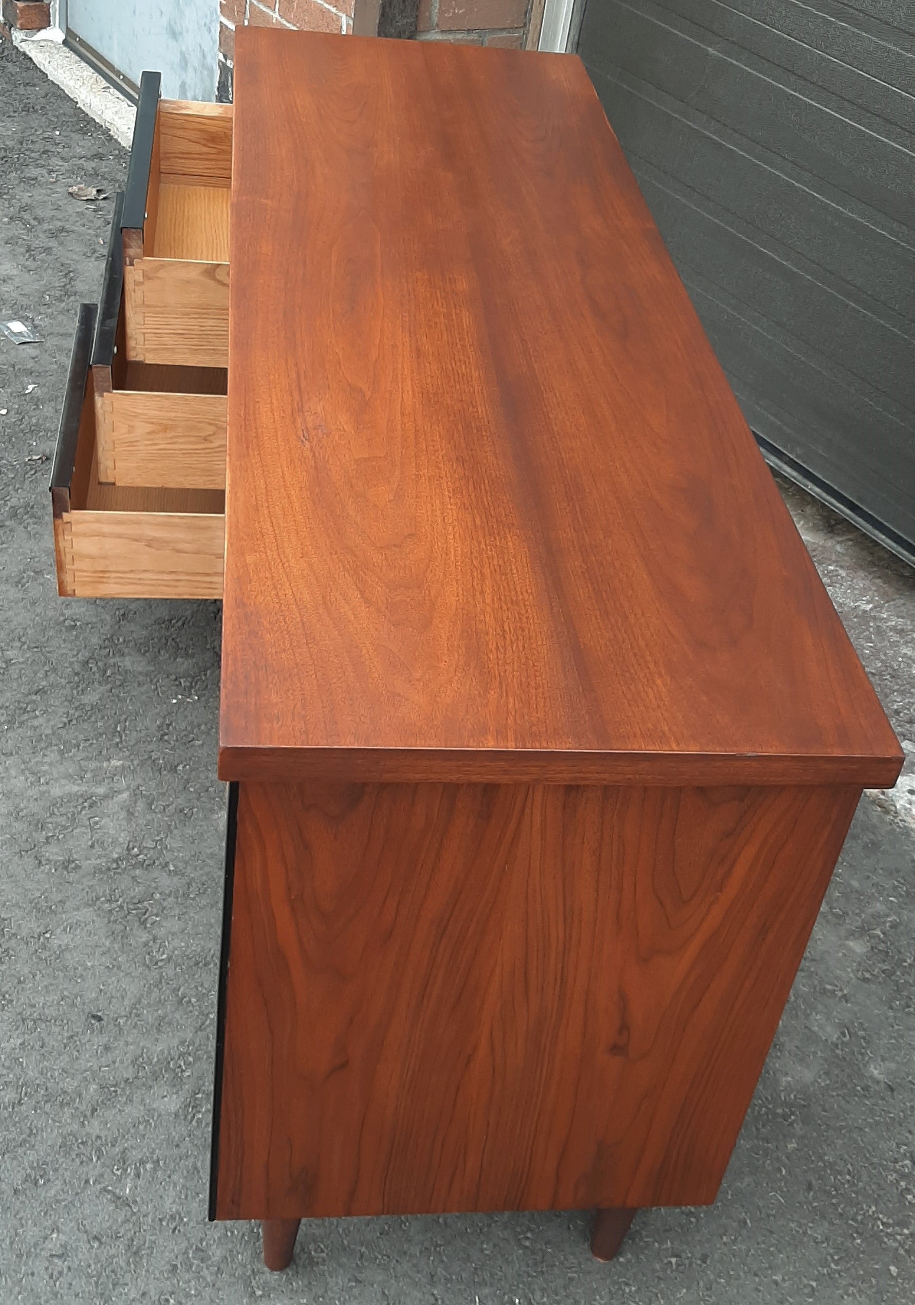 REFINISHED  MCM Walnut Credenza with Sliding Doors & Drawers & Finished back 54" - Mid Century Modern Toronto