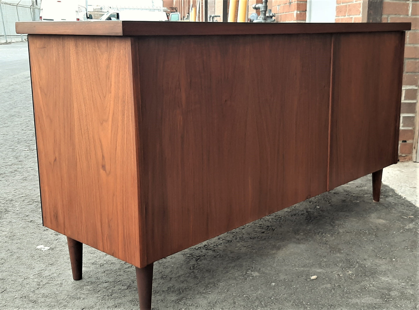 REFINISHED  MCM Walnut Credenza with Sliding Doors & Drawers & Finished back 54" - Mid Century Modern Toronto