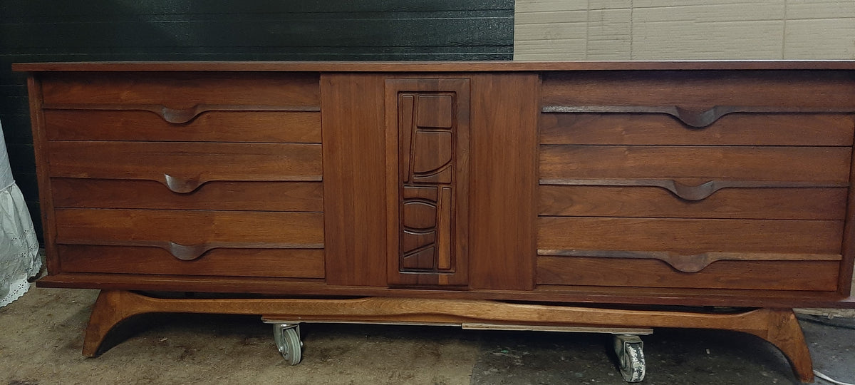 REFINISHED MCM Walnut Brutalist Walnut Dresser Credenza 80
