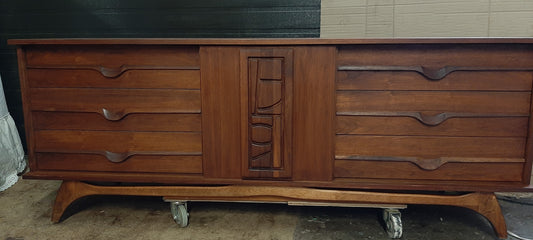 REFINISHED MCM Walnut Brutalist Walnut Dresser Credenza 80" PERFECT