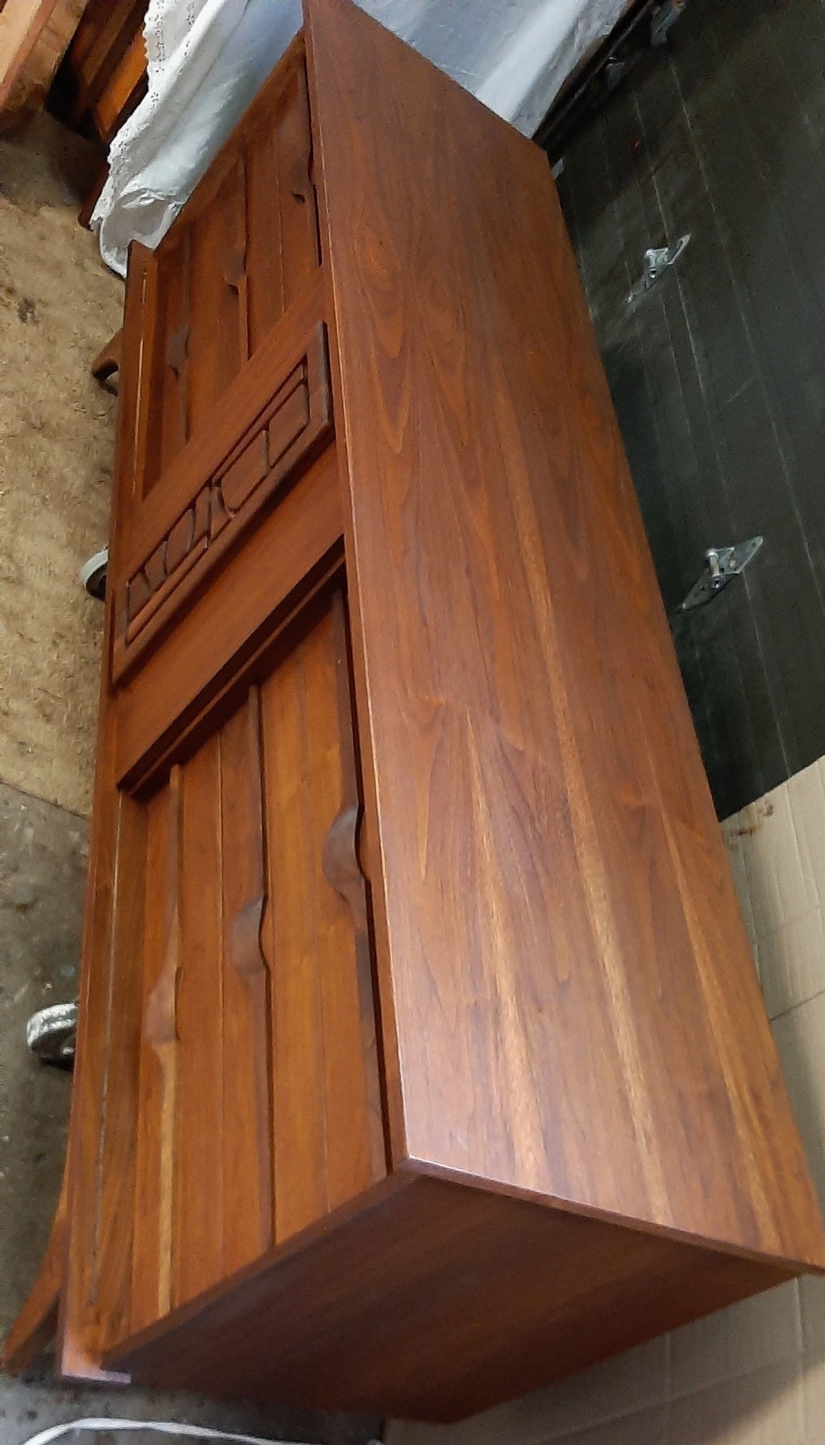 REFINISHED MCM Walnut Brutalist Walnut Dresser Credenza 80
