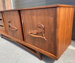 REFINISHED MCM Walnut Credenza or Dresser with sliding doors, PERFECT 10