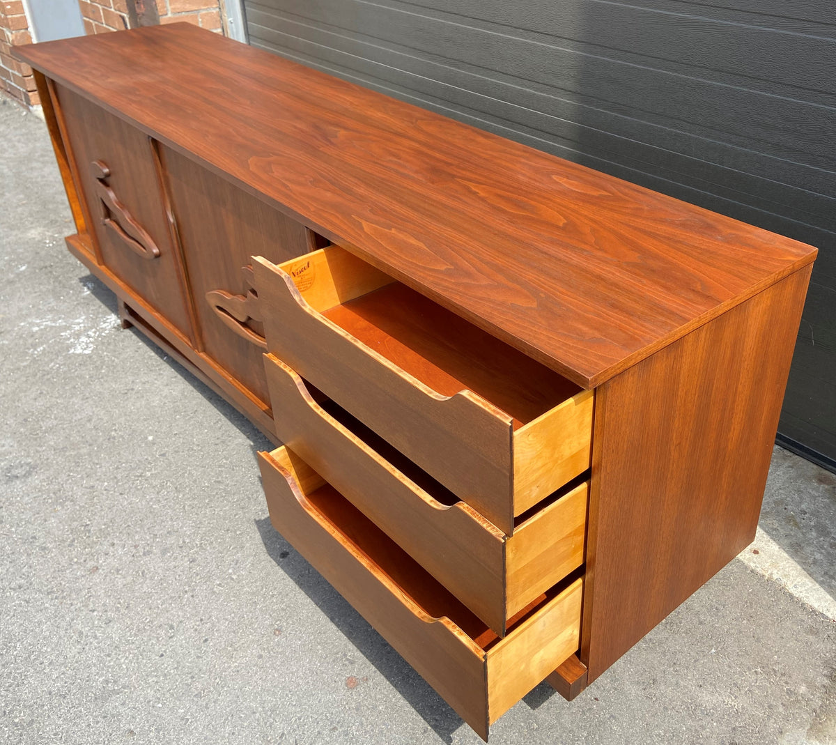 REFINISHED MCM Walnut Credenza or Dresser with sliding doors, PERFECT