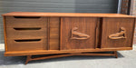 REFINISHED MCM Walnut Credenza or Dresser with sliding doors, PERFECT 6