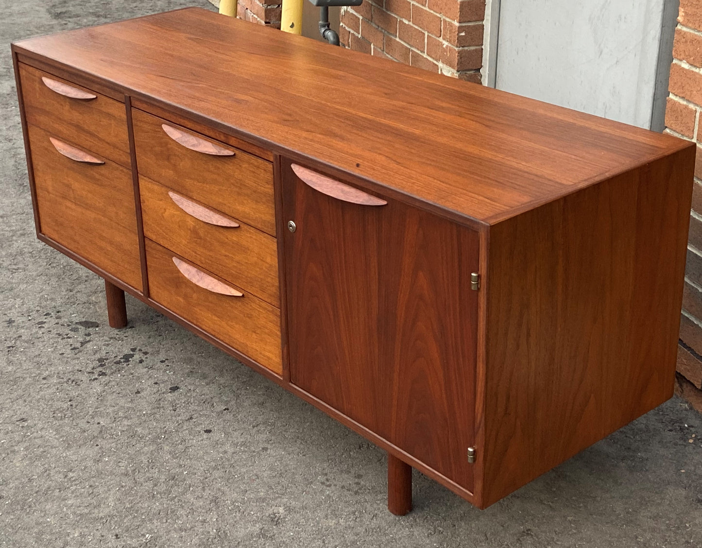 REFINISHED  MCM Walnut Credenza with Finished Back, wide and low