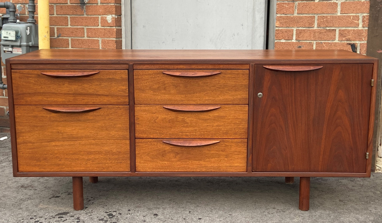 REFINISHED  MCM Walnut Credenza with Finished Back, wide and low