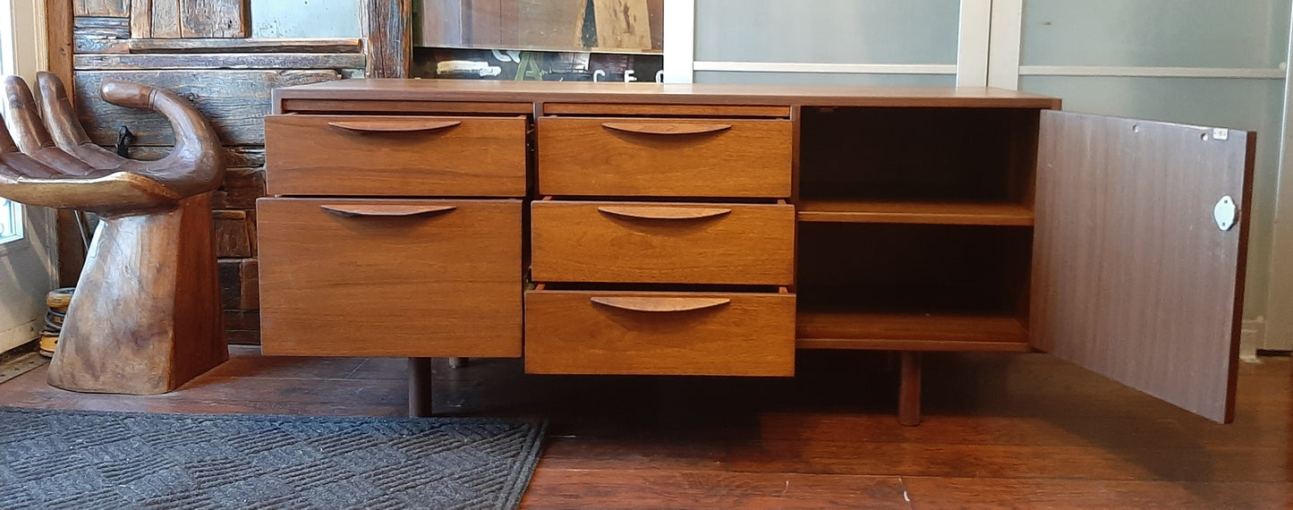 REFINISHED  MCM Walnut Credenza with Finished Back, wide and low