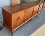 REFINISHED Mid Century Modern Walnut Credenza with Tambour doors, 8 ft 6