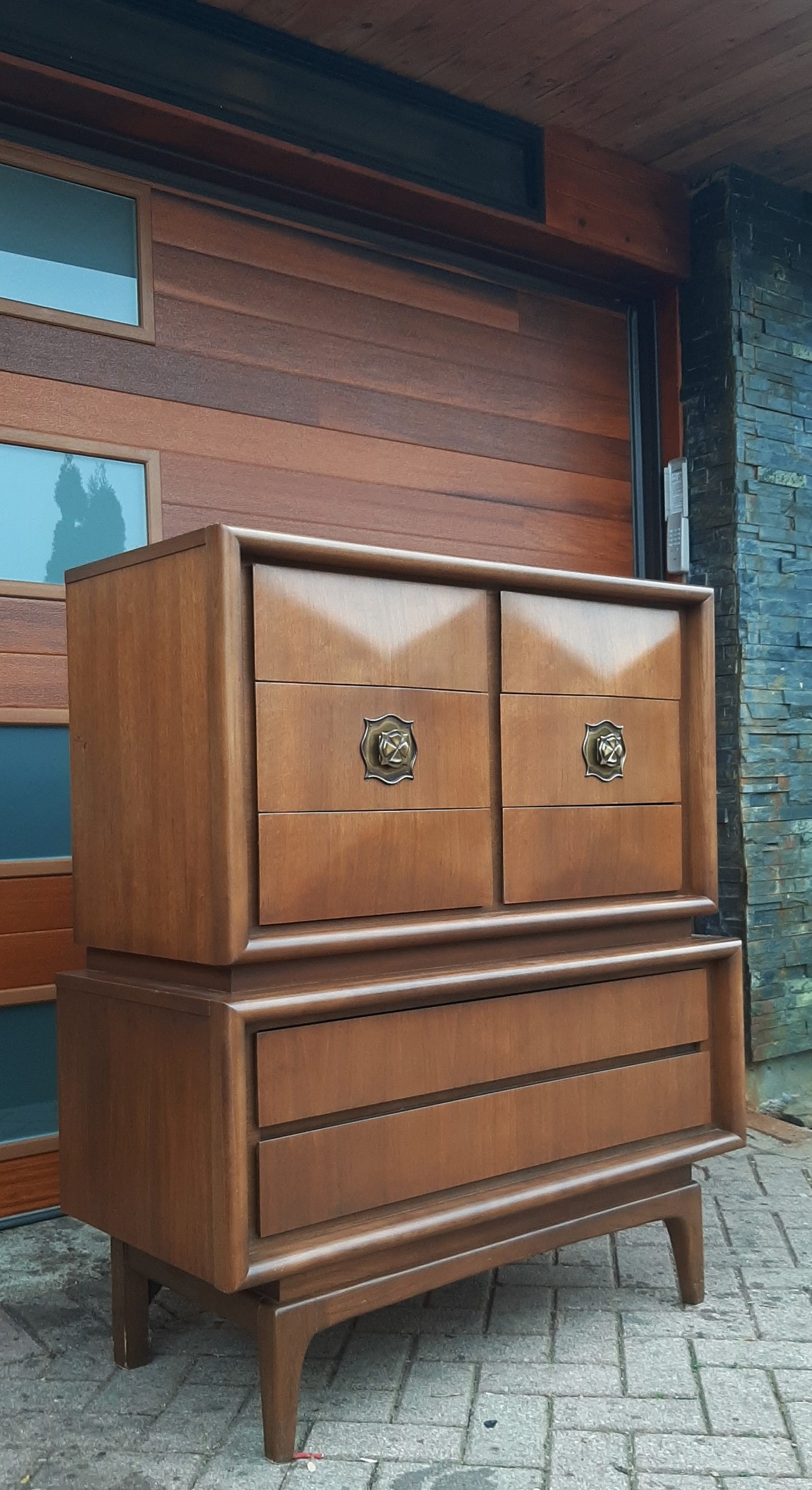 Mid Century Modern Walnut Tallboy in style of Vladimir Kagan