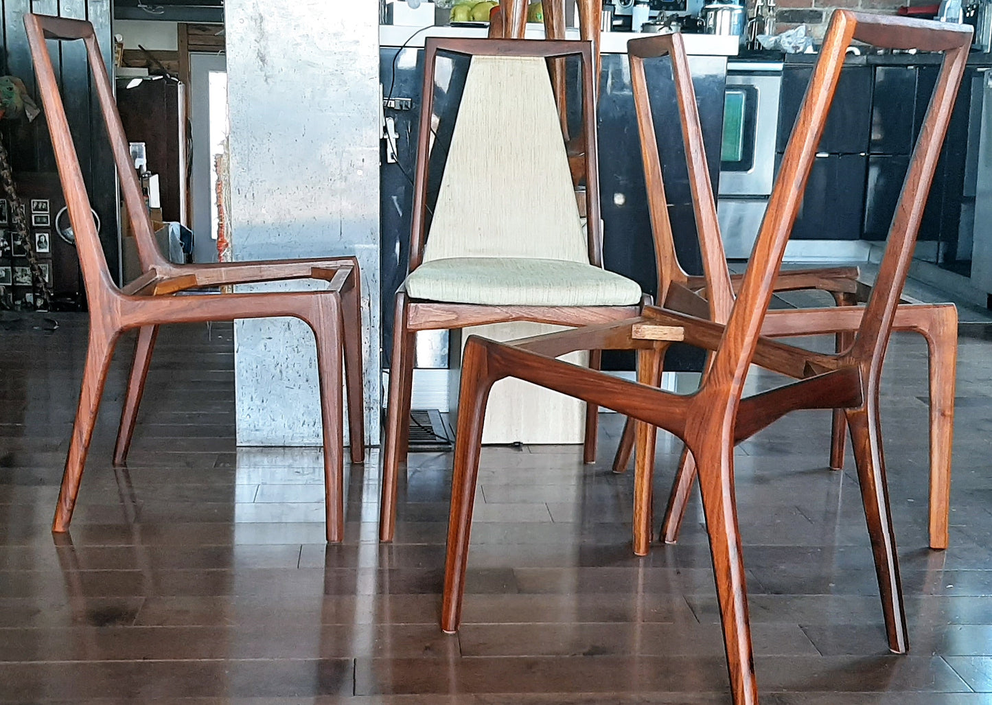 8 REFINISHED MCM walnut sculptural chairs PERFECT, ready for new upholstery, each chair $249 - Mid Century Modern Toronto