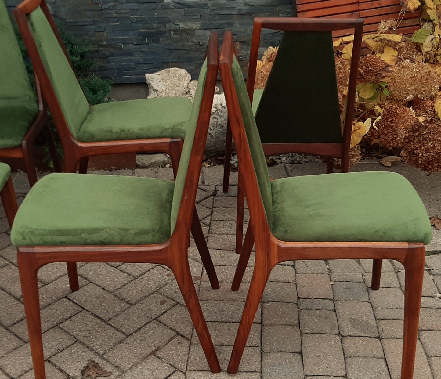 Set of 8 REFINISHED MCM walnut sculptural chairs, REUPHOLSTERED, perfect