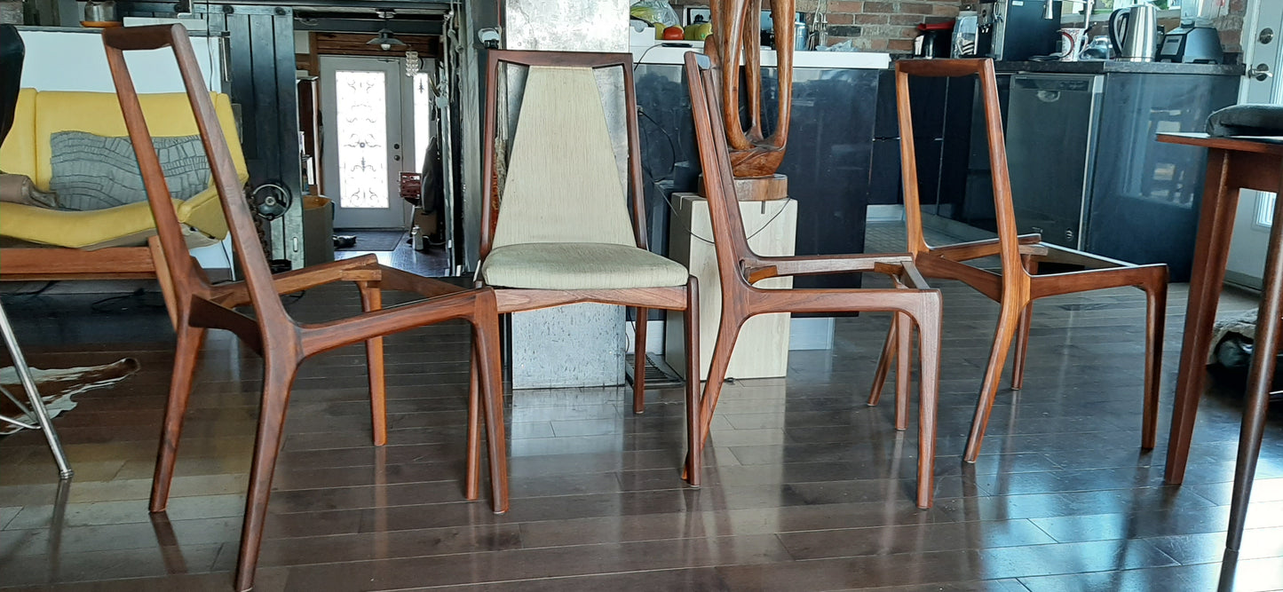 8 REFINISHED MCM walnut sculptural chairs PERFECT, ready for new upholstery, each chair $249 - Mid Century Modern Toronto