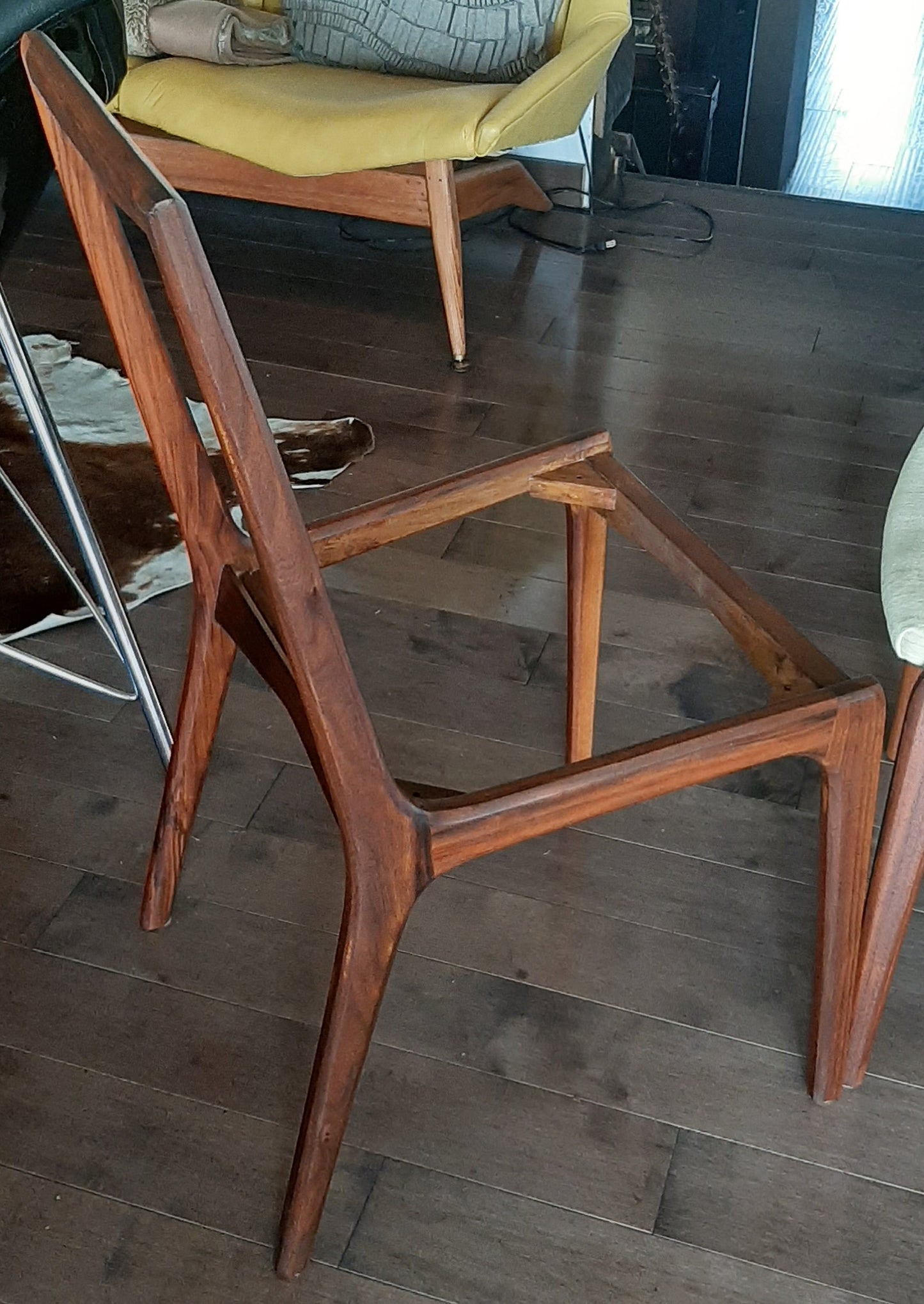 8 REFINISHED MCM walnut sculptural chairs PERFECT, ready for new upholstery, each chair $249 - Mid Century Modern Toronto