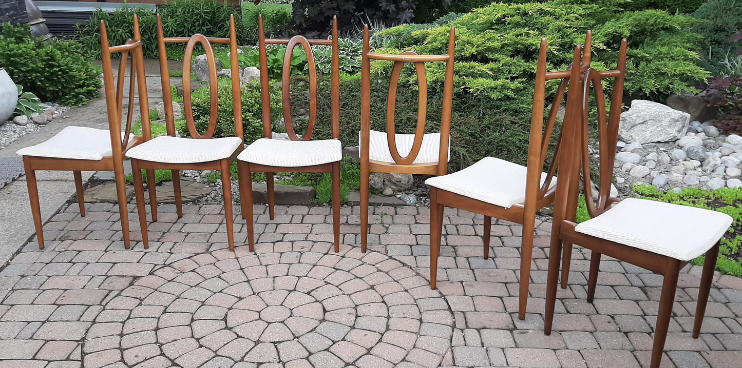 Set of 6 MCM Walnut Chairs by Honderich, RESTORED, REUPHOLSTERED (for Milosz)
