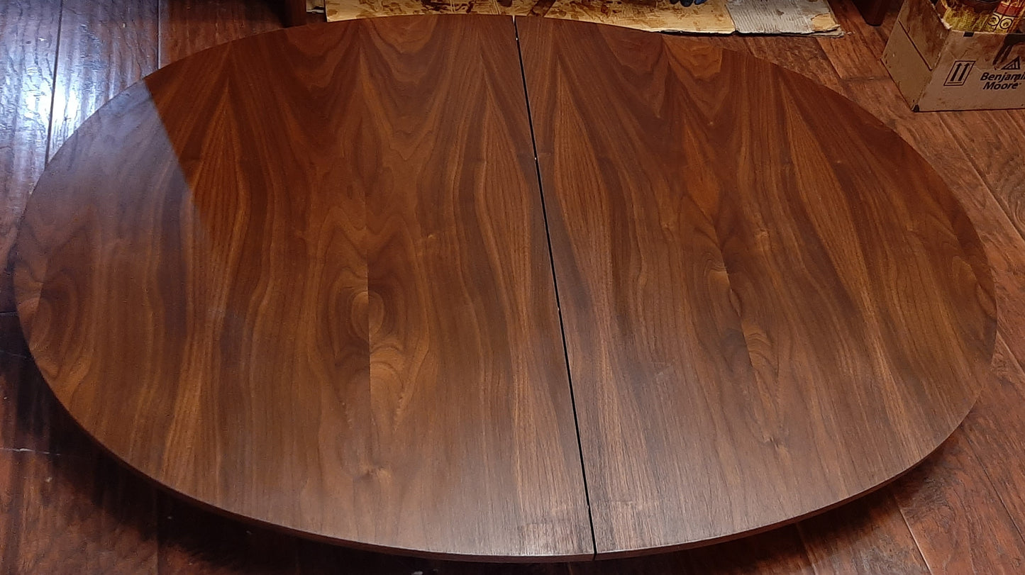 REFINISHED MCM Walnut Dining Table Oval w 2 leaves, 57"- 81" PERFECT