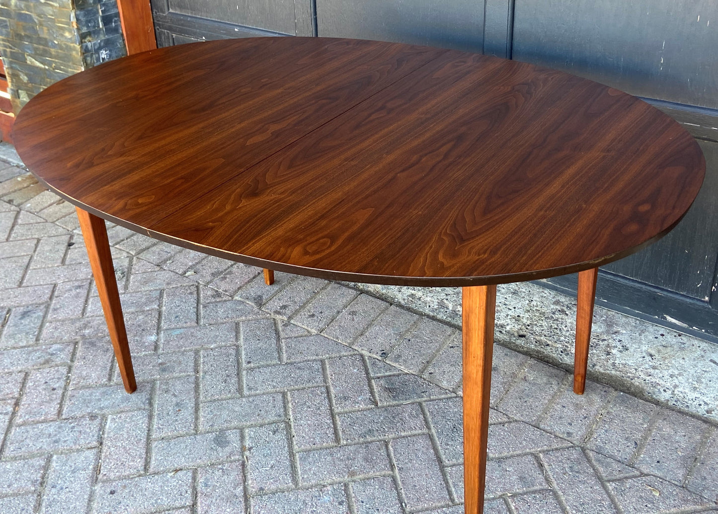 REFINISHED MCM Walnut Dining Table Oval w 2 leaves, 57"- 92" PERFECT