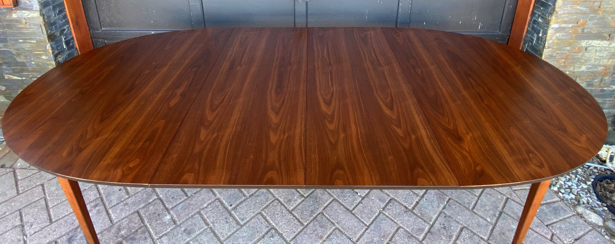 REFINISHED MCM Walnut Dining Table Oval w 2 leaves, 57