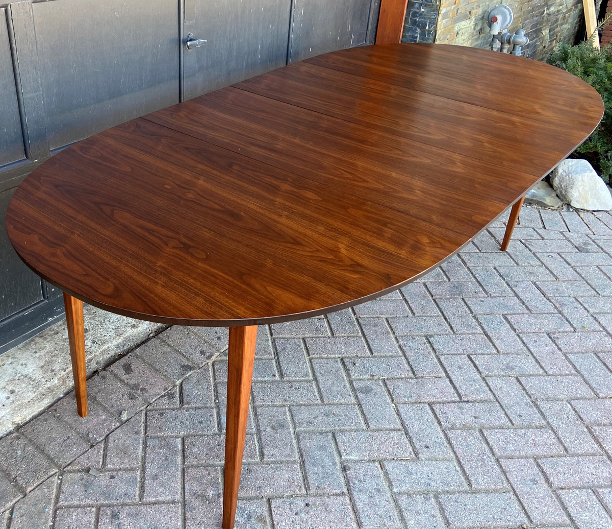 REFINISHED MCM Walnut Dining Table Oval w 2 leaves, 57