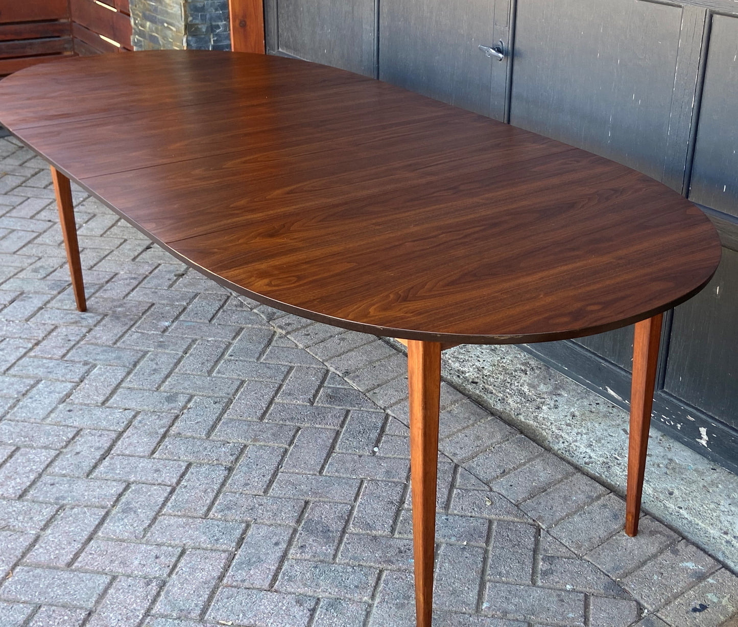 REFINISHED MCM Walnut Dining Table Oval w 2 leaves, 57"- 92" PERFECT