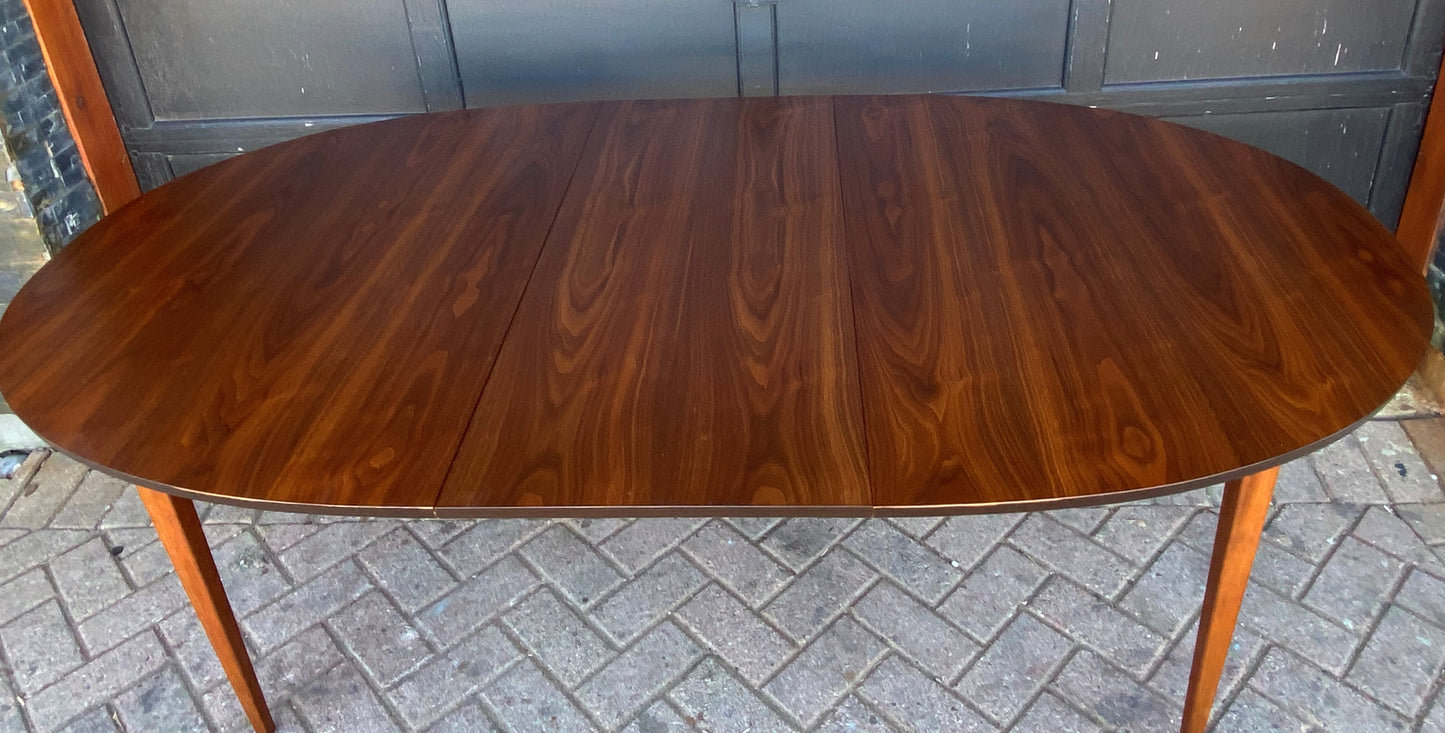 REFINISHED MCM Walnut Dining Table Oval w 2 leaves, 57"- 92" PERFECT