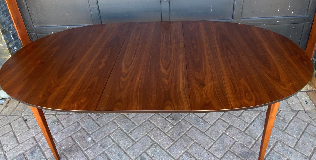 REFINISHED MCM Walnut Dining Table Oval w 2 leaves, 57