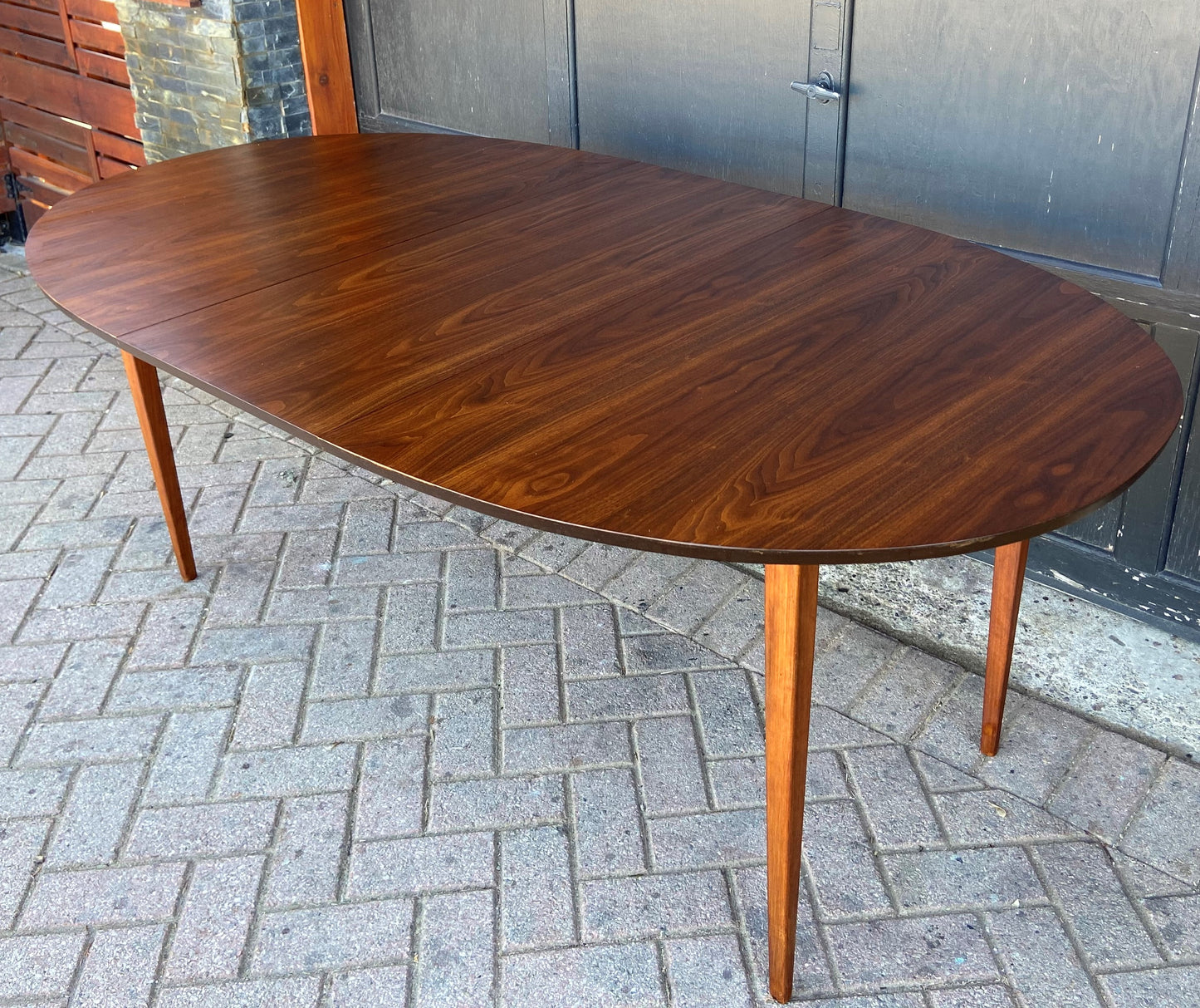 REFINISHED MCM Walnut Dining Table Oval w 2 leaves, 57"- 92" PERFECT