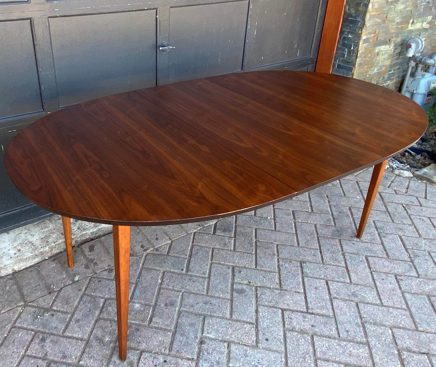 REFINISHED MCM Walnut Dining Table Oval w 2 leaves, 57"- 92" PERFECT