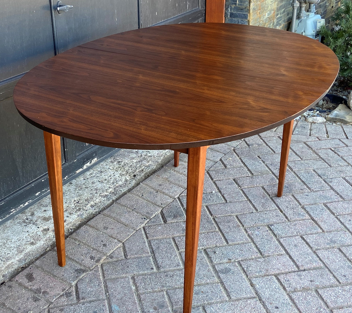 REFINISHED MCM Walnut Dining Table Oval w 2 leaves, 57"- 92" PERFECT