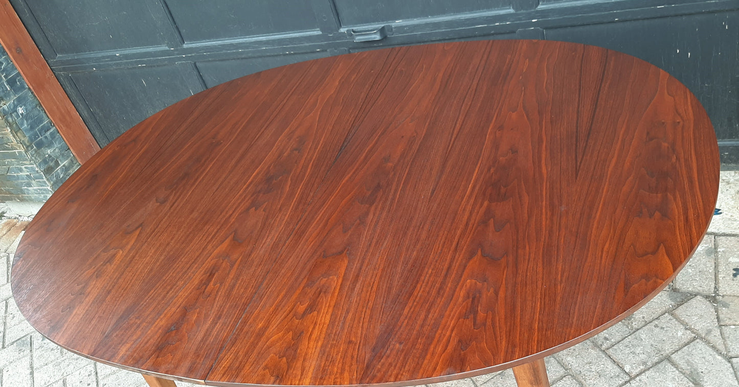 REFINISHED MCM Walnut Dining Table Oval w 1 leaf, 57"- 75" PERFECT