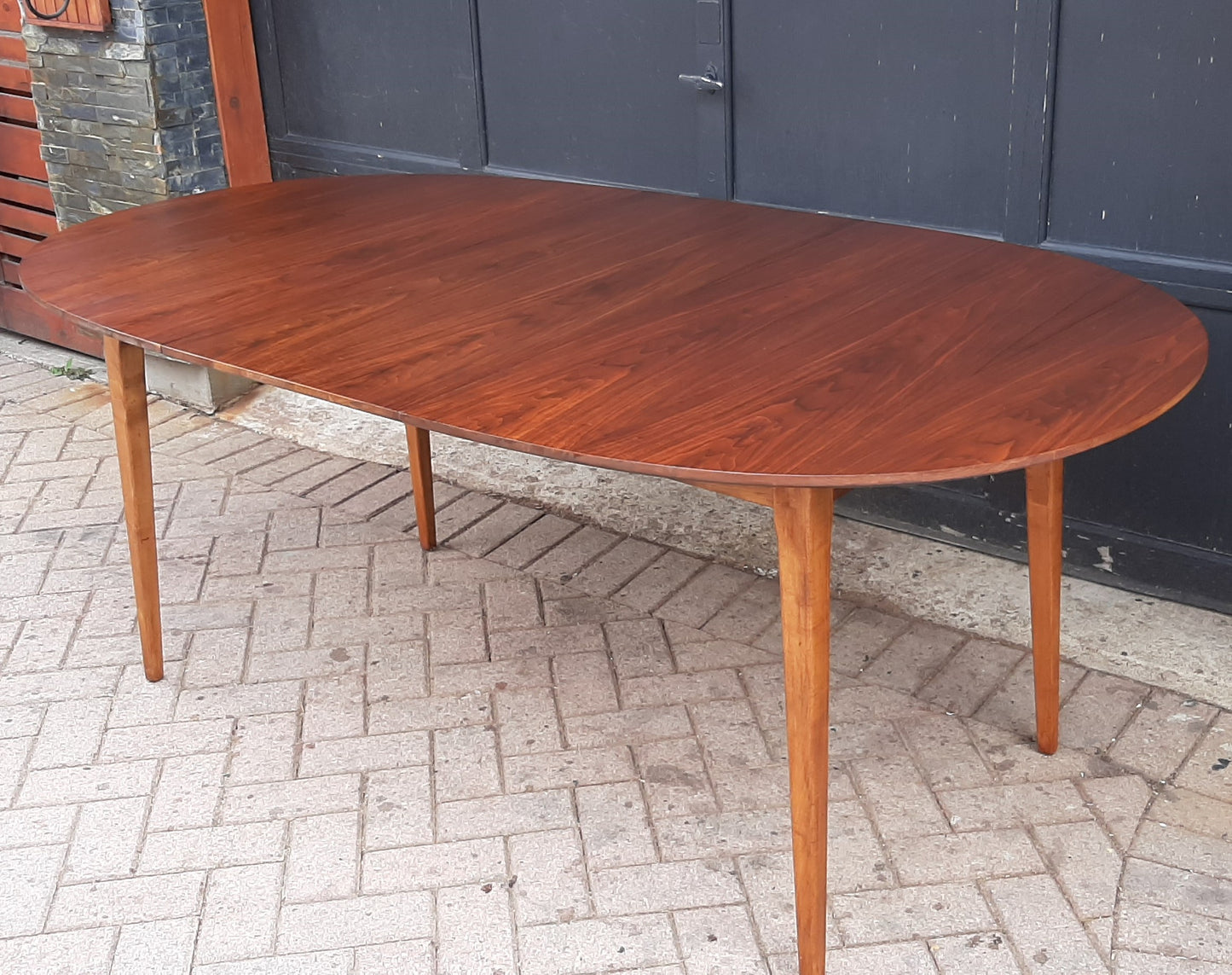 REFINISHED MCM Walnut Dining Table Oval w 1 leaf, 57"- 75" PERFECT