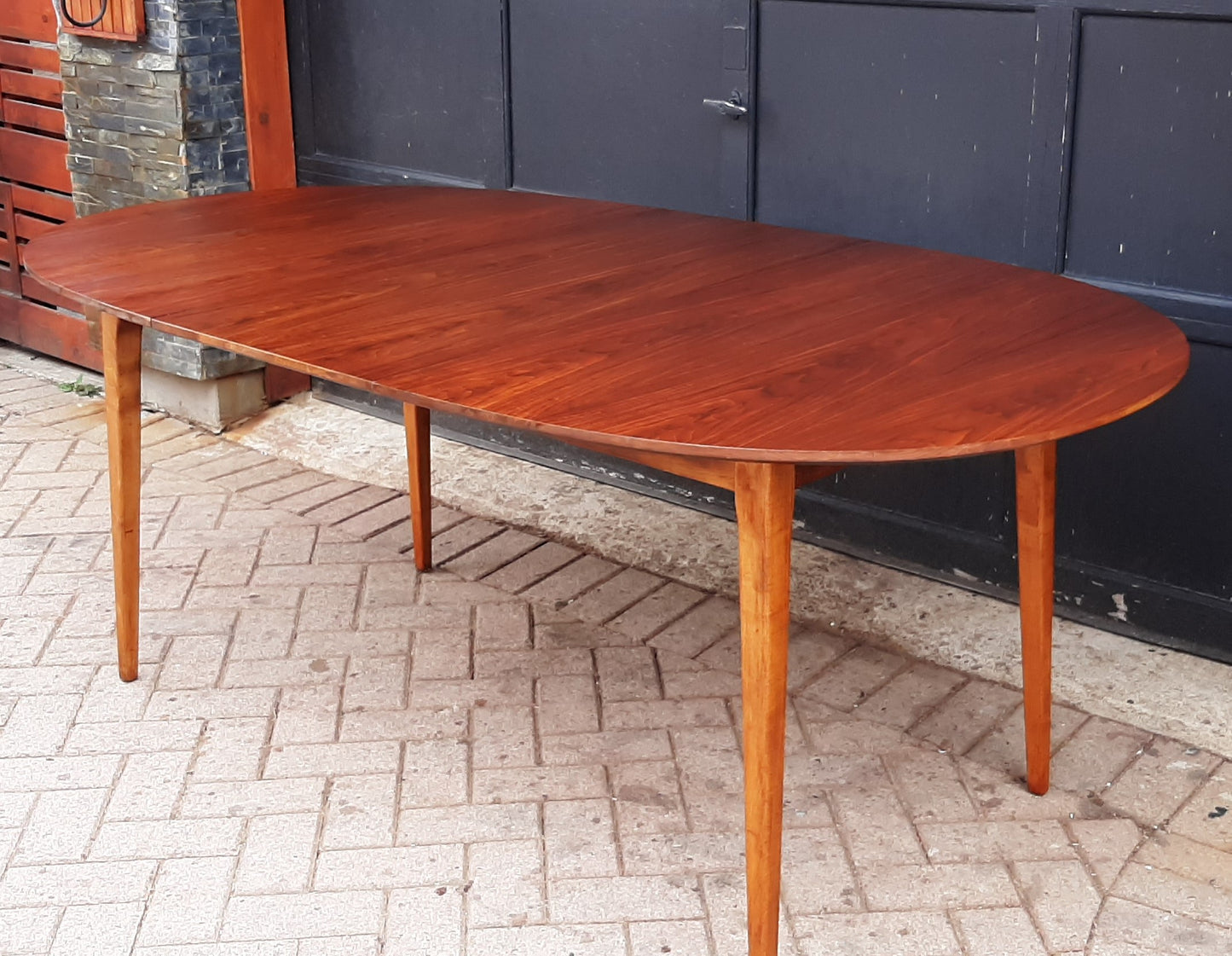 REFINISHED MCM Walnut Dining Table Oval w 1 leaf, 57"- 75" PERFECT