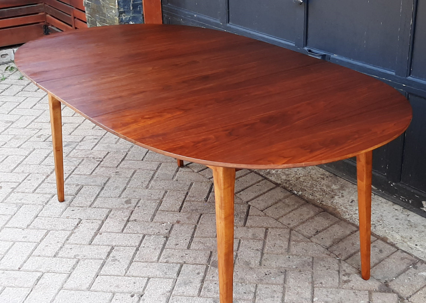 REFINISHED MCM Walnut Dining Table Oval w 1 leaf, 57"- 75" PERFECT