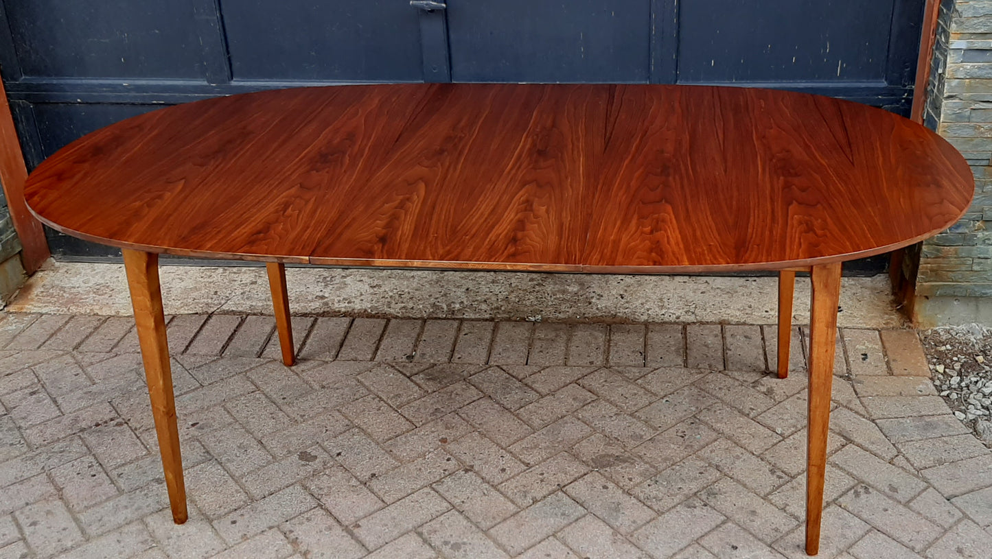 REFINISHED MCM Walnut Dining Table Oval w 1 leaf, 57"- 75" PERFECT