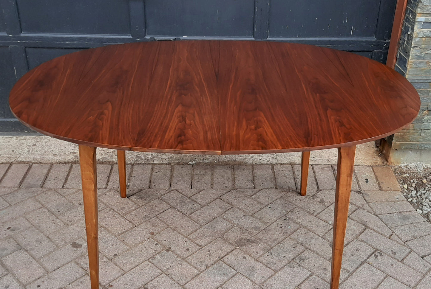 REFINISHED MCM Walnut Dining Table Oval w 1 leaf, 57"- 75" PERFECT