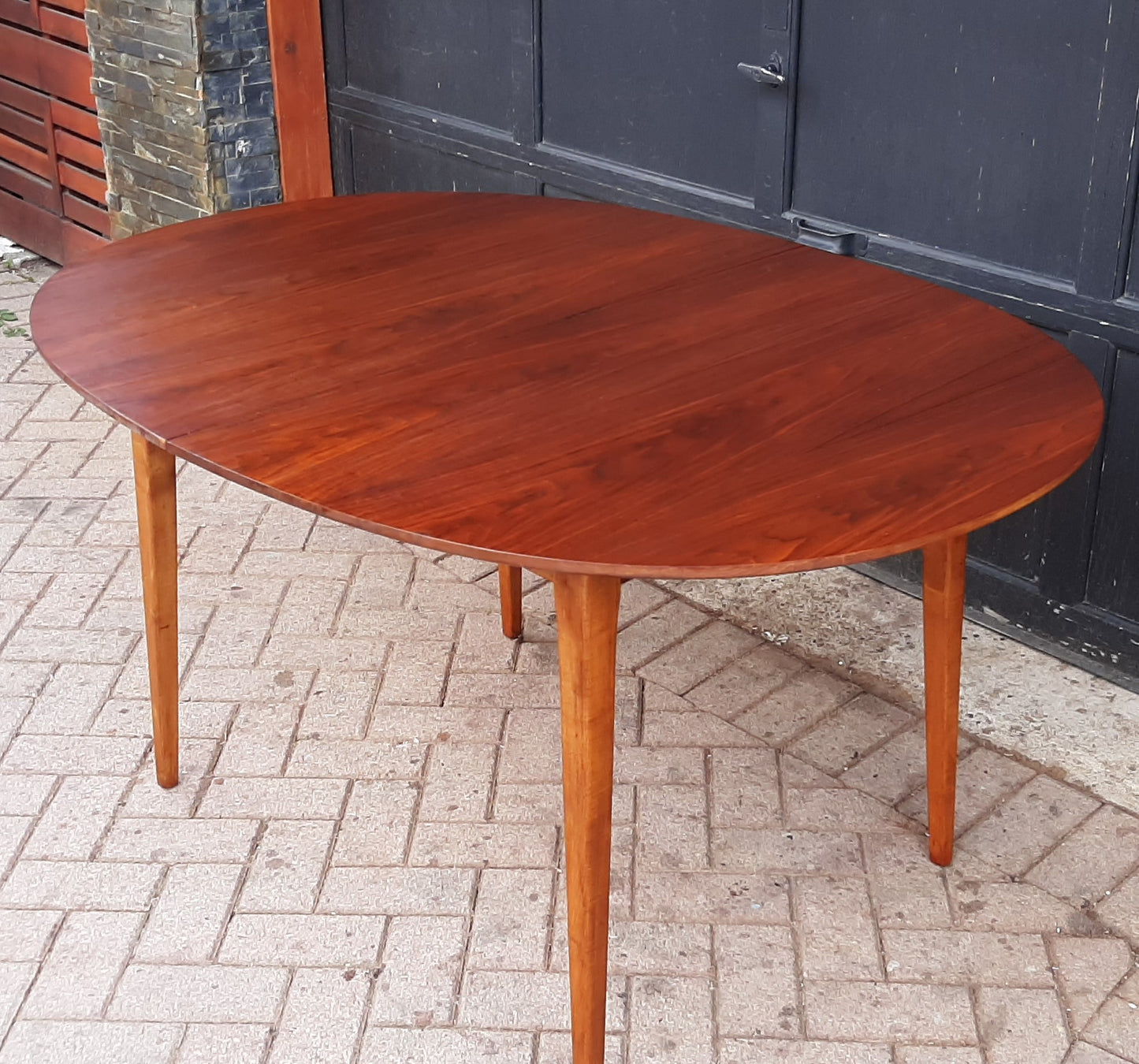 REFINISHED MCM Walnut Dining Table Oval w 1 leaf, 57"- 75" PERFECT